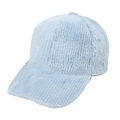 Detail of light blue faux fur baseball cap with plush texture and curved brim - Adjustable / Light Blue