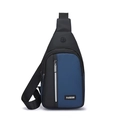 Men's casual chest bag in black and navy blue patchwork with headphone port - D-180 Style / Blue