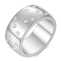 Anillo de acero inoxidable plateado pulido con banda de 10mm y cristales incrustados - US 6 / Color Acero