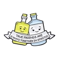 Cartoon enamel pin with yellow and blue bottles and True Friends Are Always Together text - XZ9046-True Friends Drinks