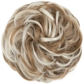 Light brown and flaxen synthetic hair bun extension with a messy curly texture - Ivory Blonde