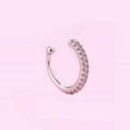 Close-up of rose gold C-shaped ear cuff featuring double rows of pink micro-pave zircons - Double Row Pave Ball Style(A2204) / Silver