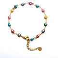 Bohemian gold Evil Eye bracelet featuring colorful zircon beads and dainty chain links - Colorful Evil Eye Style (C094)