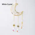 Moon shaped sun catcher with white crystal gravel and hanging golden sun prisms - White Crystal Moon Chime Pendant