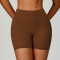 Pantalón corto de yoga sin costuras de cintura alta marrón café en tejido elástico - L / Café Claro