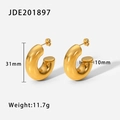 Orecchini a cerchio a C spessi placcati oro 18K lucidi variante misura 31mm - Stile a C Spesso Minimalista Dorato (JDE201897)