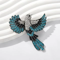Vintage flying hummingbird brooch with blue and black crystals in silver finish - Blue (Small)