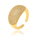 Adjustable gold band ring with geometric pavé cubic zirconia on white background - Wide Band Full Pavé Style (J-1397) / Gold