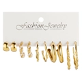5-pair vintage gold-plated hoop earring set with chunky C-shape and twisted pearl designs - 5 Pairs Set / Gold