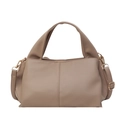Borsa tote in pelle beige motivo litchi con doppi manici e dettagli dorati - Cachi