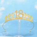 Golden 18th birthday princess tiara with rhinestones and elegant swirl patterns - 078 Gold 18 Years Old