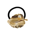 Goldenes Blatt-Haargummi mit Perle und schwarzem Gummiband im Punk-Gothic-Stil - Blatt mit Perle
