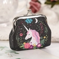 Black PU leather coin purse with unicorn pattern and silver metal kiss-lock closure - Black Unicorn