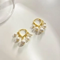 Elegant gold heart earrings with white pearl drops in a vintage French luxury style - Gold Heart Five Pearl Drop Style (A18)