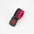 Detail view of pink flame pattern on black canvas belt with red buckle logo - Flame Pattern Flat Buckle (Rose Red)