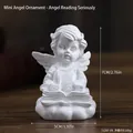 Miniature white angel sculpture reading a book on cloud base, 7cm height resin figurine - Mini Reading Angel