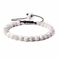 Minimalist white turquoise beaded bracelet with adjustable black braided cord - Synthetic White Jasper