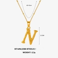 Gold stainless steel rope chain necklace featuring a textured square initial N pendant - Letter N