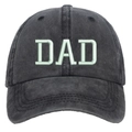 Detailed view of green DAD embroidery on washed black cotton baseball cap fabric - Washed Black DAD Embroidery Baseball Cap