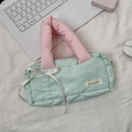 Astuccio trapuntato verde menta con manici rosa e fiocco per cancelleria o trucco - Verde fresco
