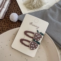 Cute strawberry hair clips set with pearls and polka dots on a stylish beige card - Pearl Coffee Strawberry Hair Clip