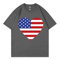 T-shirt femme gris foncé à col rond avec imprimé drapeau américain en forme de cœur - Gris Foncé (Cœur Drapeau)