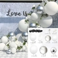 125pcs silver and white balloon garland kit with 4D mirror and confetti balloons - White and Silver Sequins Series Style (Set 048)