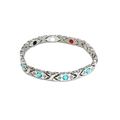 Silver magnetic therapy bracelet with blue rhinestones and X-shaped link design - Silver-Blue Zirconia
