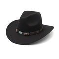 Cappello da cowboy nero in feltro di lana con fascia etnica decorata in turchese - M(56-58cm) / Nero