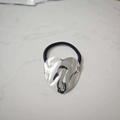 Minimalist elastic hair tie featuring a heart shaped silver lava texture metal charm - Silver Liquid Heart