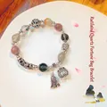Vintage multi-gemstone beaded bracelet with silver fortune bag charm and tassels - Curved Tube: Tricolor Crystal Lucky Bag Bracelet
