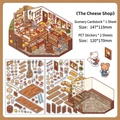 DIY Cheese Shop scenery sticker set with PET decals and background card for kids - Cheese Shop