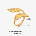 Adjustable 18K gold plated stainless steel leaf ring with an elegant open-wrap design - Double Leaf Wrap (ZN185) / Steel