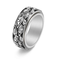 Vintage stainless steel rotating eye ring with retro blackened finish and embossed patterns - US 6 / Antique Silver