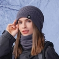 Conjunto de gorro y bufanda de punto gris oscuro con patrón de rombos y forro de vellón - Gris