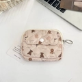 Quilted mini pouch with cartoon animal prints, flap pocket, and metal key ring loop - Brown Zoo