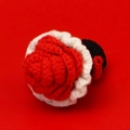 Handmade crochet red rose flower keychain with white lace edges and yarn material - Dark Red Rose Hand Bouquet