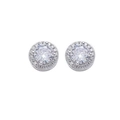 Classic round halo stud earrings for men in silver finish with pavé set white zircon - Silver