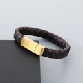 Dettaglio del bracciale in pelle intrecciata marrone e nera con chiusura in oro spazzolato - Pelle Mista Fibbia Dorata (KB205376-JR)