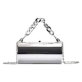 Silberne zylindrische Abendtasche mit Acrylgriff und feiner Metallkette für Damen - Silber