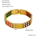 Detailed view of 18k gold plated stainless steel bracelet with colorful natural stones - Gold With Mixed Color Stones