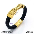 Bracciale in pelle nera intrecciata da uomo con chiusura magnetica in acciaio dorato - Stile C Geometrico Cavo Oro (KB137376)