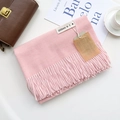 Pink cashmere-feel knitted scarf with fringe and a small white different tag - Light Pink / 200cm