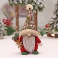 Christmas gnome ornament with red felt body and green plaid snowflake embroidered hat - Red Body Doll Ornament