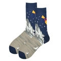 Herren-Baumwollsocken mit Galaxie-Thema, blauem Sternenhimmel und Bergspitzenmuster - 39-46 / 3649C/Satellitenberg