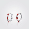 S925 Sterling Silber Creolen mit roter Emaille und funkelnden Zirkonia-Steinen besetzt - 925er Silber / Silber/Rot