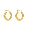 Minimalist 18K gold plated stainless steel twisted hoop earrings on white background - Square Threaded Geometric Hoop Earrings