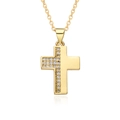 Golden cross pendant necklace with sparkling cubic zirconia on a minimalist cable chain - Cross / Gold