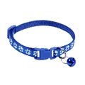 Royal blue nylon pet collar with white paw prints, safety buckle and matching bell - Sapphire Blue