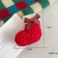 Cute red plush Christmas stocking hair clip with striped bow, size 6cm x 6cm - Red Christmas Sock